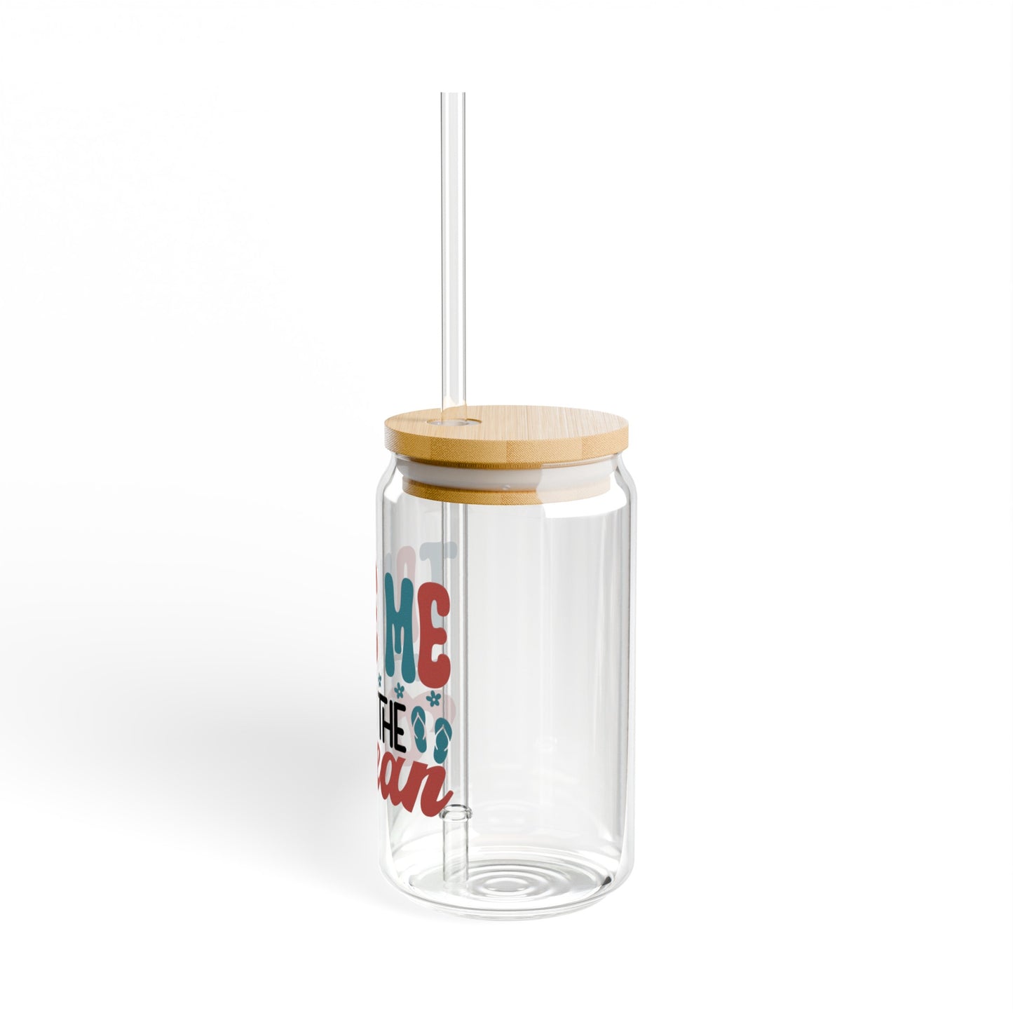 Take Me To The Ocean Glass Cup with a Bamboo Lid, 16oz