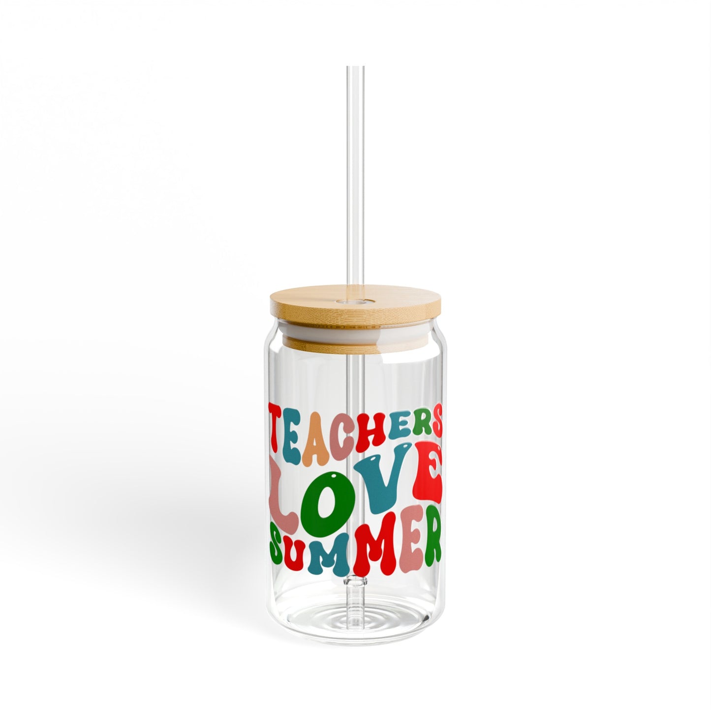 Teachers Love Summer Glass Cup with Bamboo Lid, 16oz