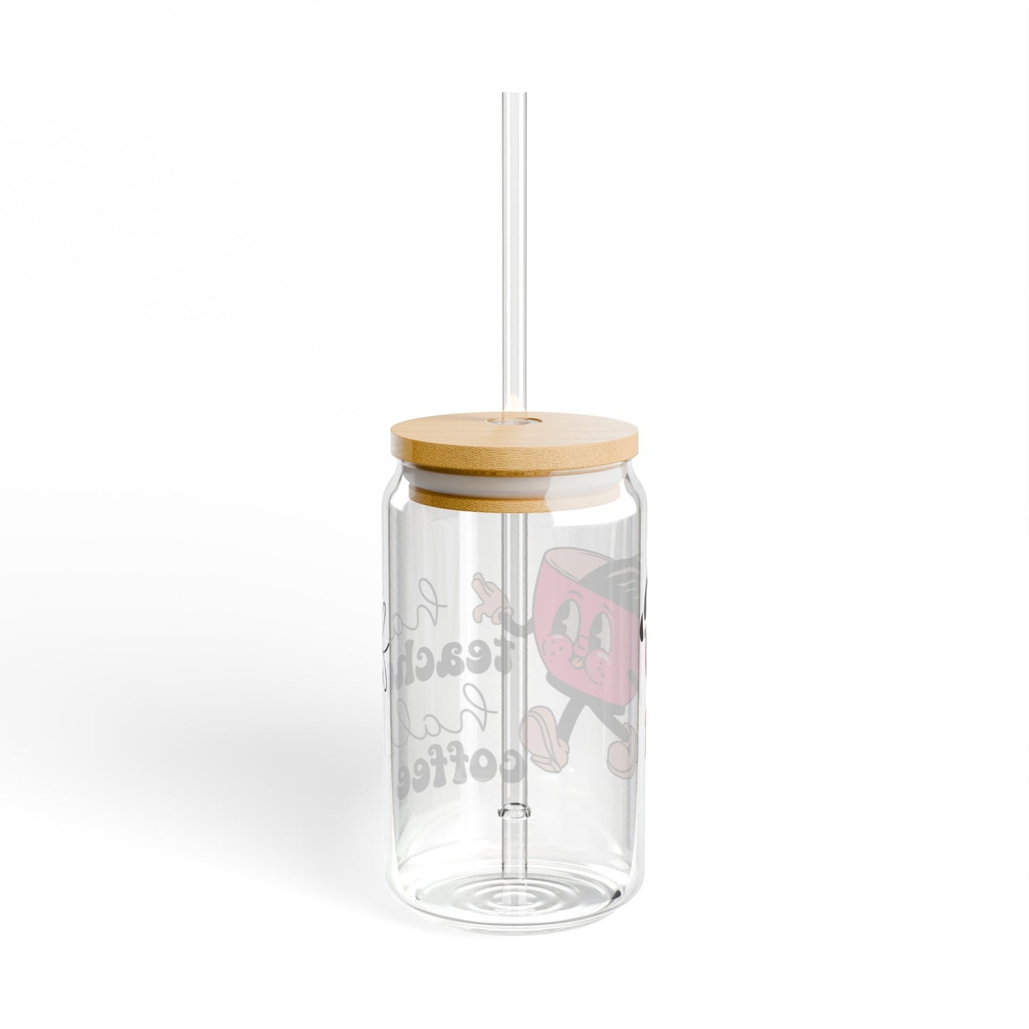 Teacher Glass Cup with Bamboo Lid and Glass Straw, 16oz