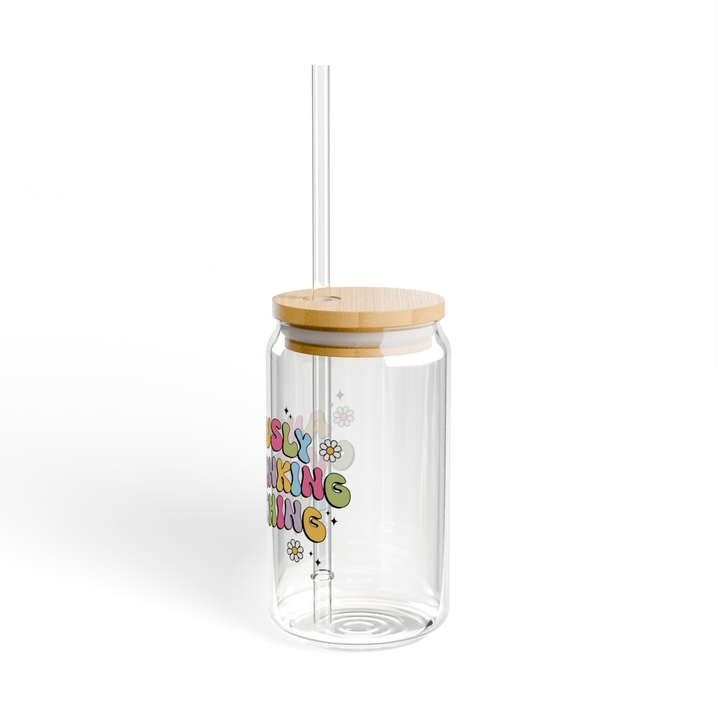 Anxiety Glass Cup with Bamboo Lid and Glass Straw, 16oz