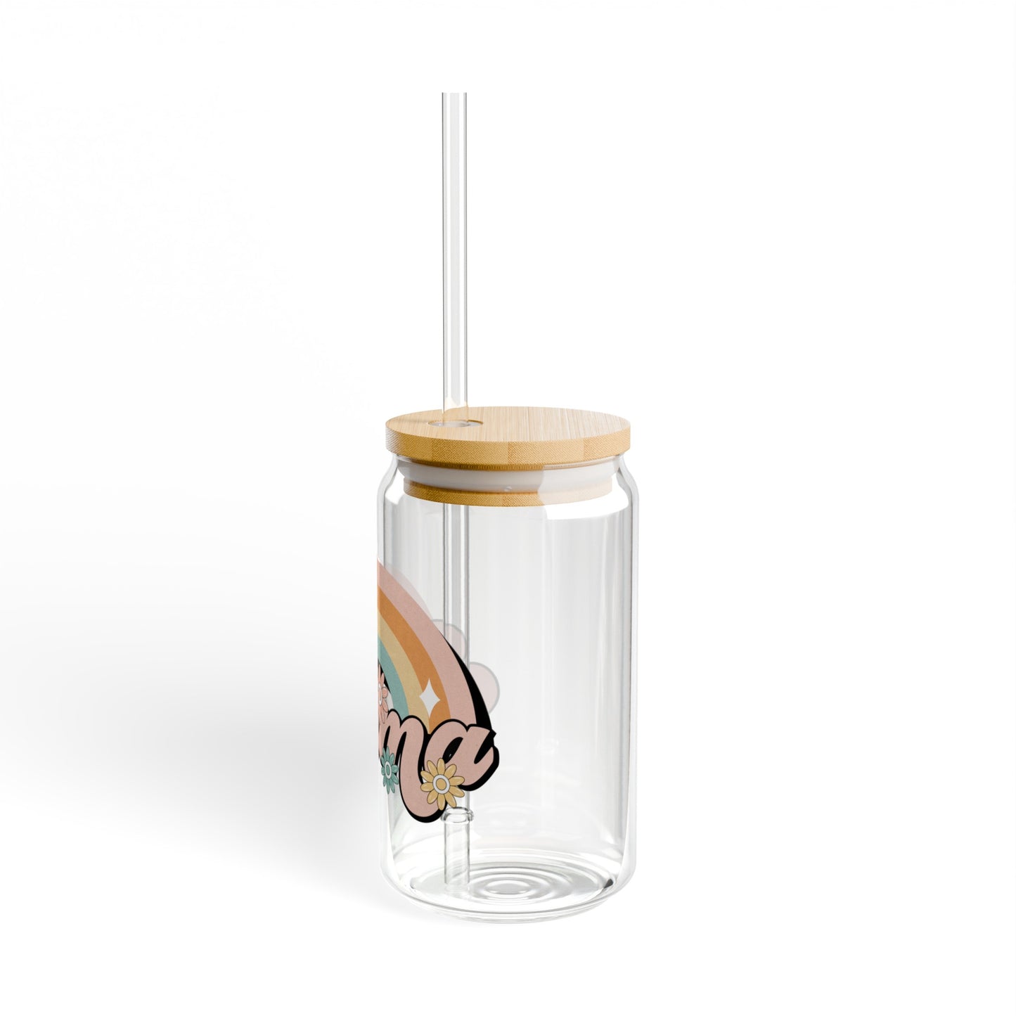 Mama Glass Cup with Bamboo Lid and Glass Straw, 16oz