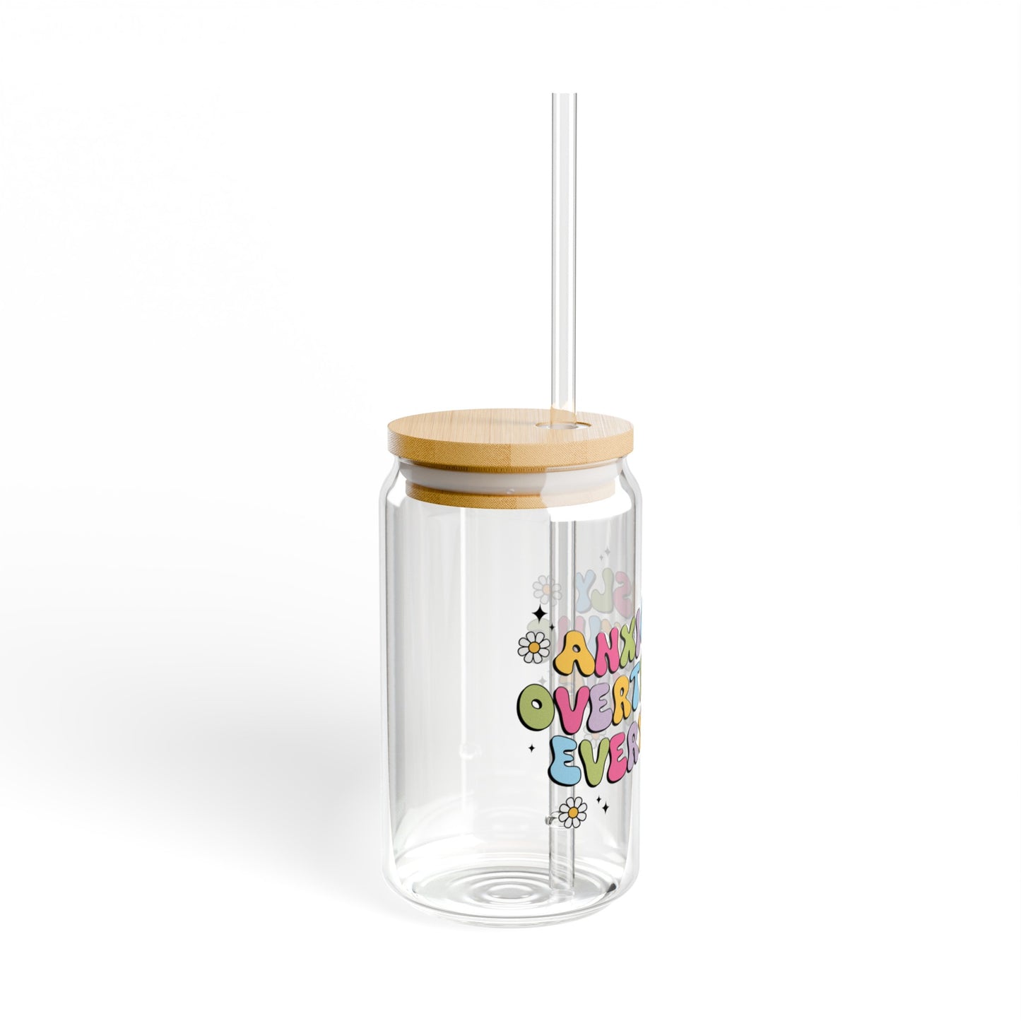 Anxiety Glass Cup with Bamboo Lid and Glass Straw, 16oz