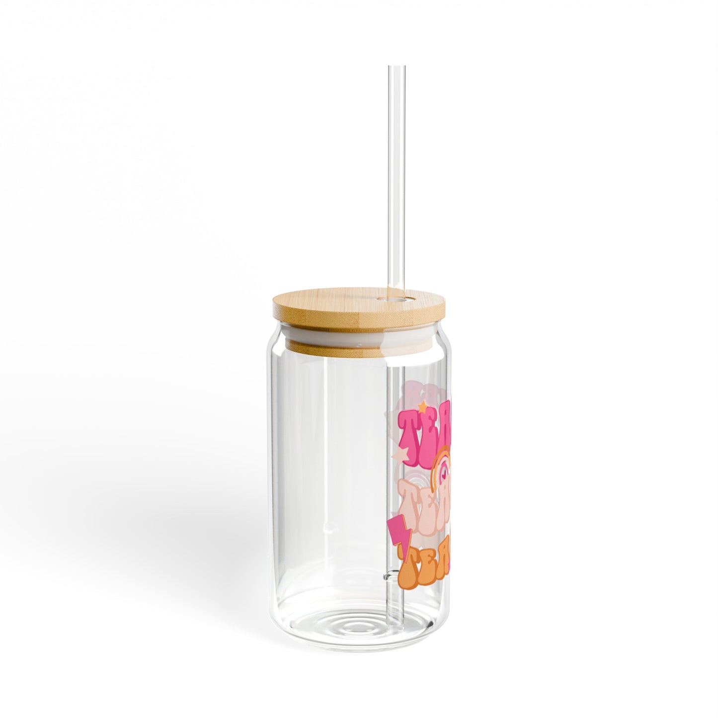 Teacher Glass Cup with a Bamboo Lid and Glass Straw, 16oz