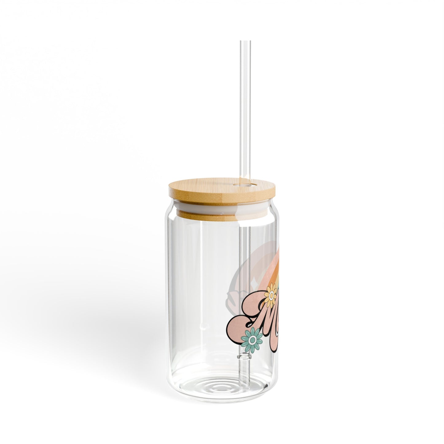 Mama Glass Cup with Bamboo Lid and Glass Straw, 16oz