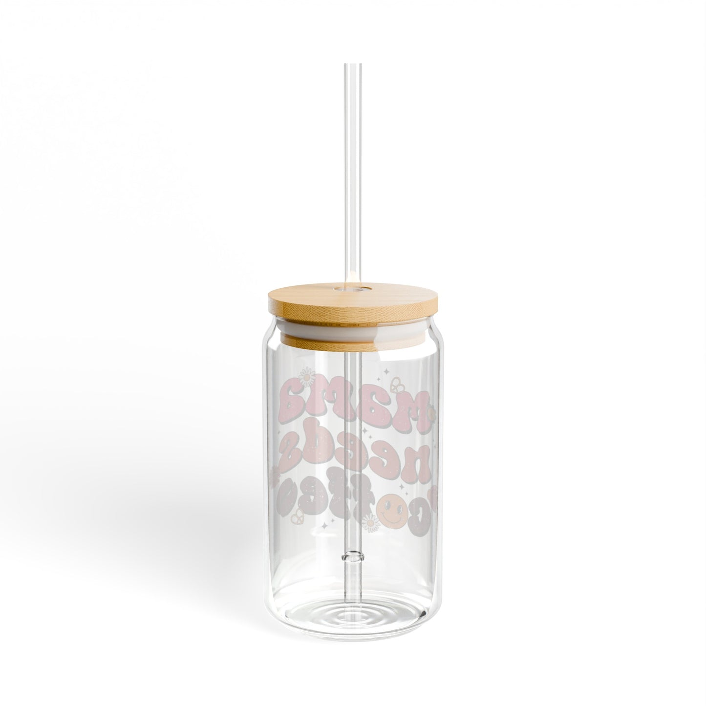 Mama Needs Coffee Glass Cup with Bamboo Lid and Glass Straw, 16oz