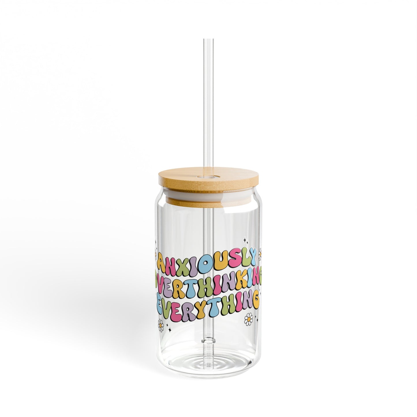 Anxiety Glass Cup with Bamboo Lid and Glass Straw, 16oz