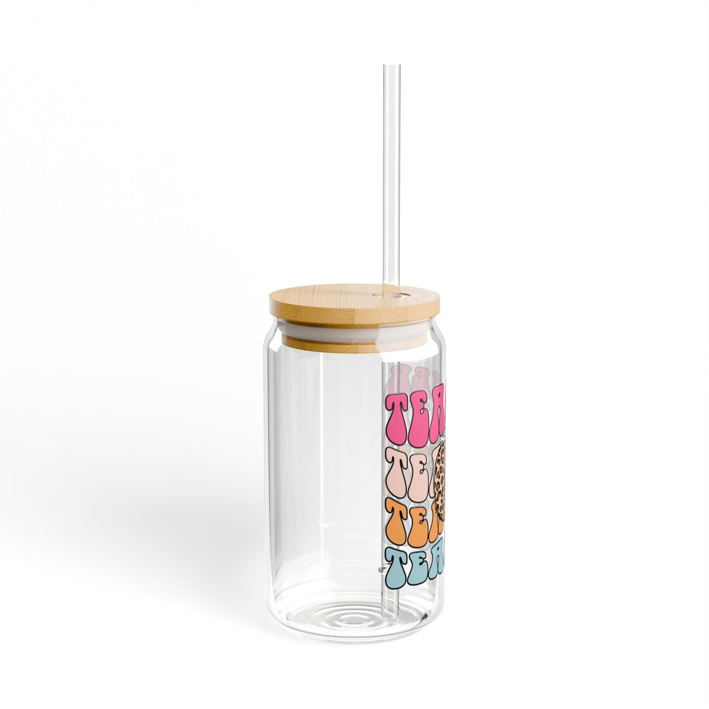 Teacher Glass Cup with Bamboo Lid and Glass Straw, 16oz