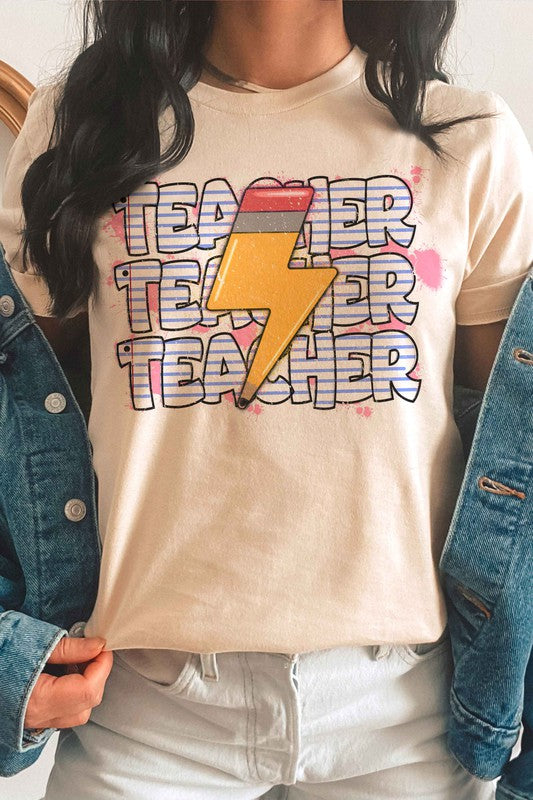 PENCIL LIGHTNING TEACHER REPEAT GRAPHIC T-SHIRT