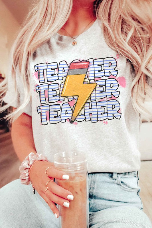 PENCIL LIGHTNING TEACHER REPEAT GRAPHIC T-SHIRT