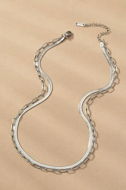 2 LAYER PAPER CLIP AND HERRINGBONE CHAIN NECKLACE LA3accessories