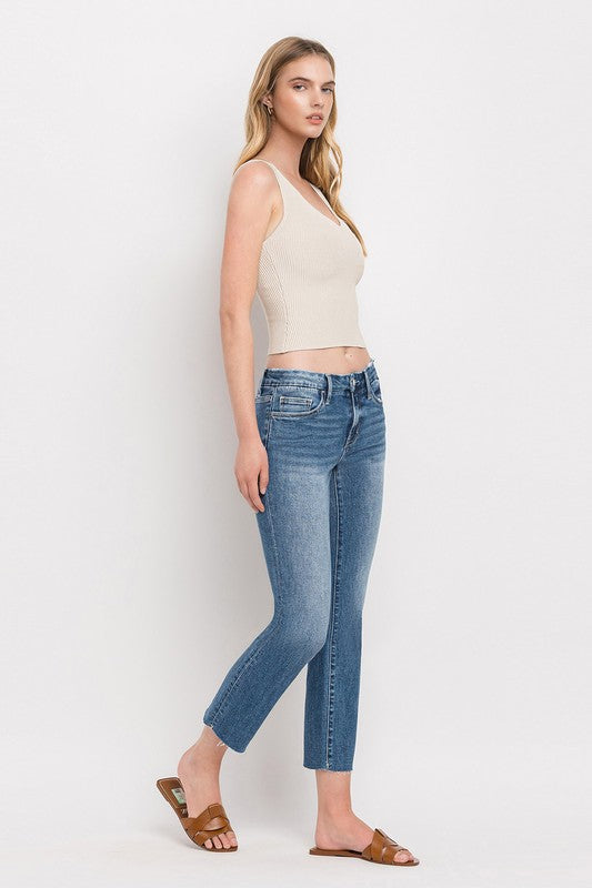 Mid Rise Crop Slim Straight Jeans