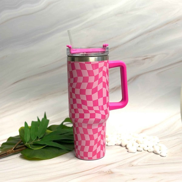 Stylish Checker Large Water Cup With Handle