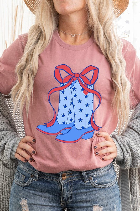 Coquette Cowgirl Boots 4th Of July Graphic T Shirt