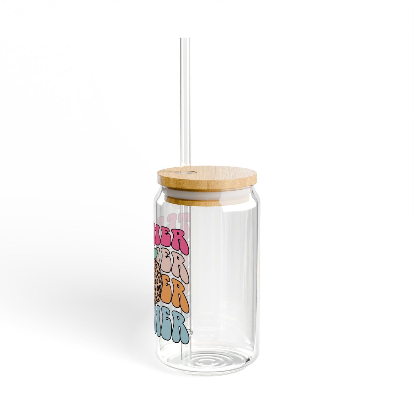 Teacher Glass Cup with Bamboo Lid and Glass Straw, 16oz