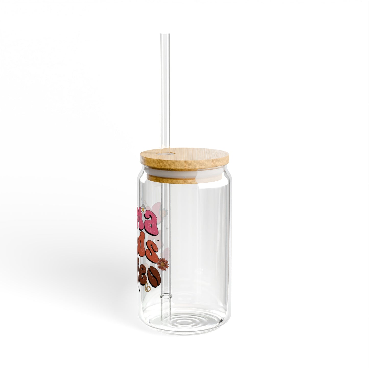 Mama Needs Coffee Glass Cup with Bamboo Lid and Glass Straw, 16oz