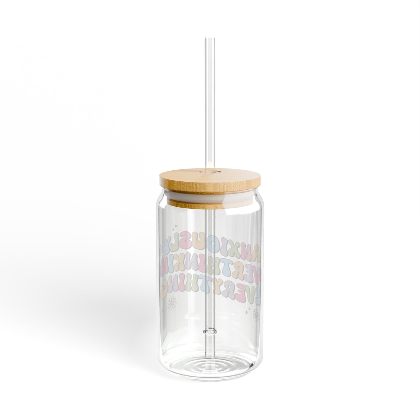 Anxiety Glass Cup with Bamboo Lid and Glass Straw, 16oz