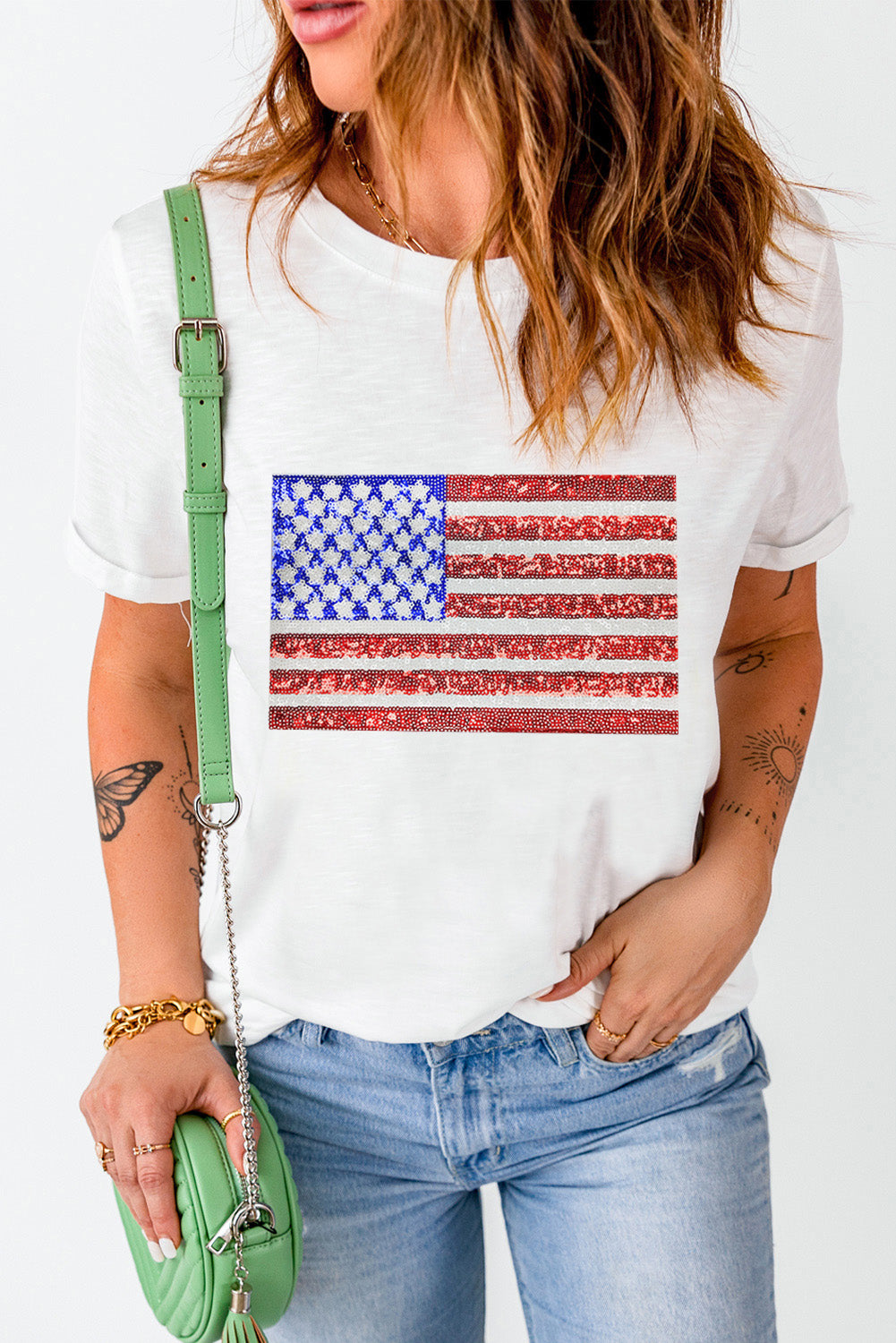 US Flag Round Neck Short Sleeve T-Shirt