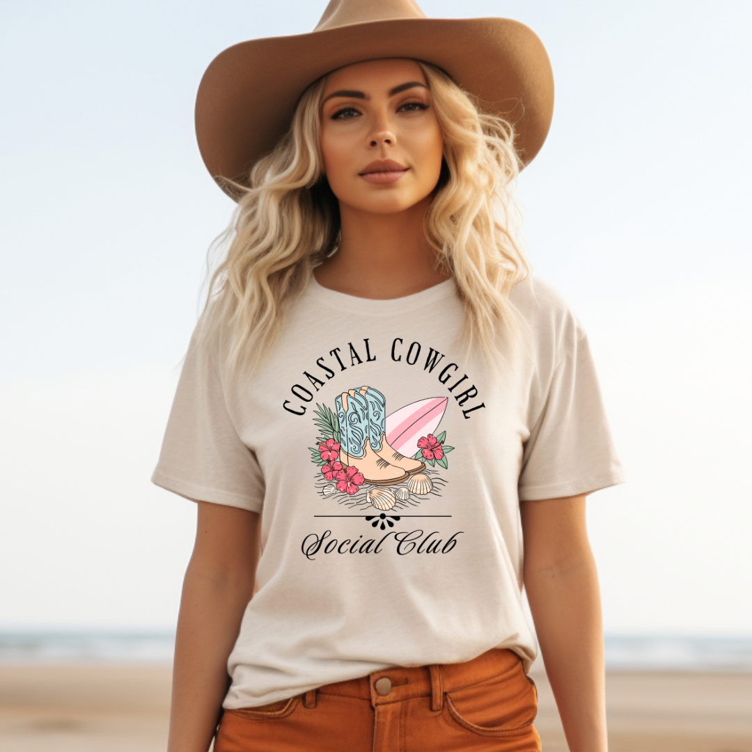 Beige Coastal Cowgirl Graphic Tee