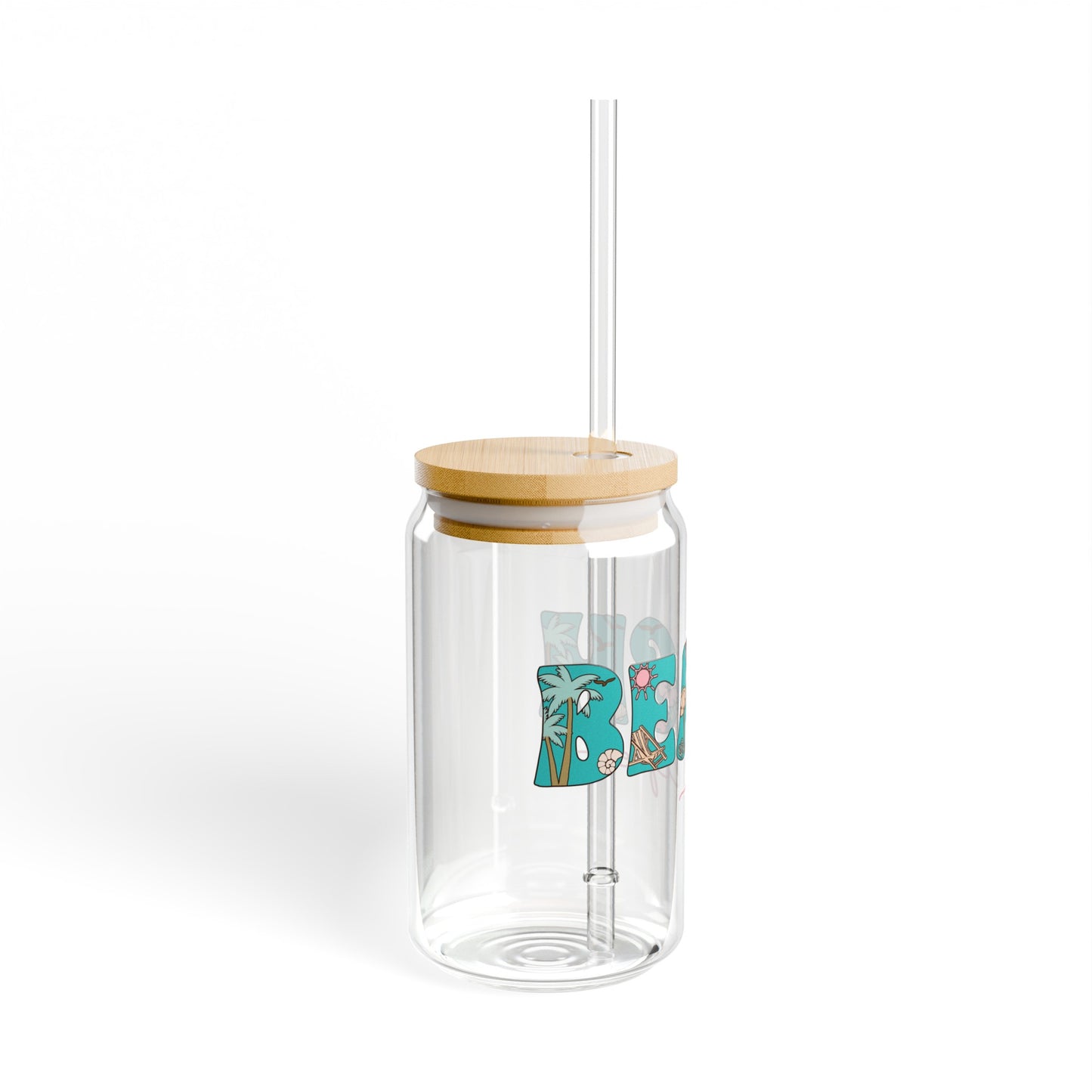 ’Beach Life’ Glass Cup with Bamboo Lid, 16oz