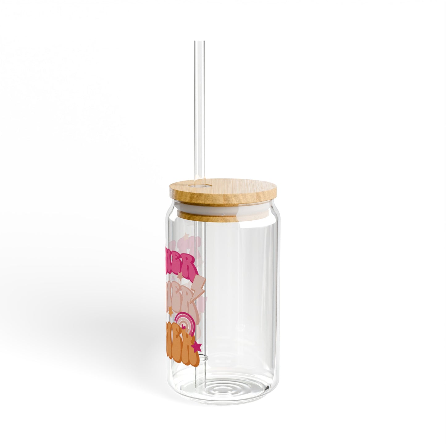 Teacher Glass Cup with a Bamboo Lid and Glass Straw, 16oz