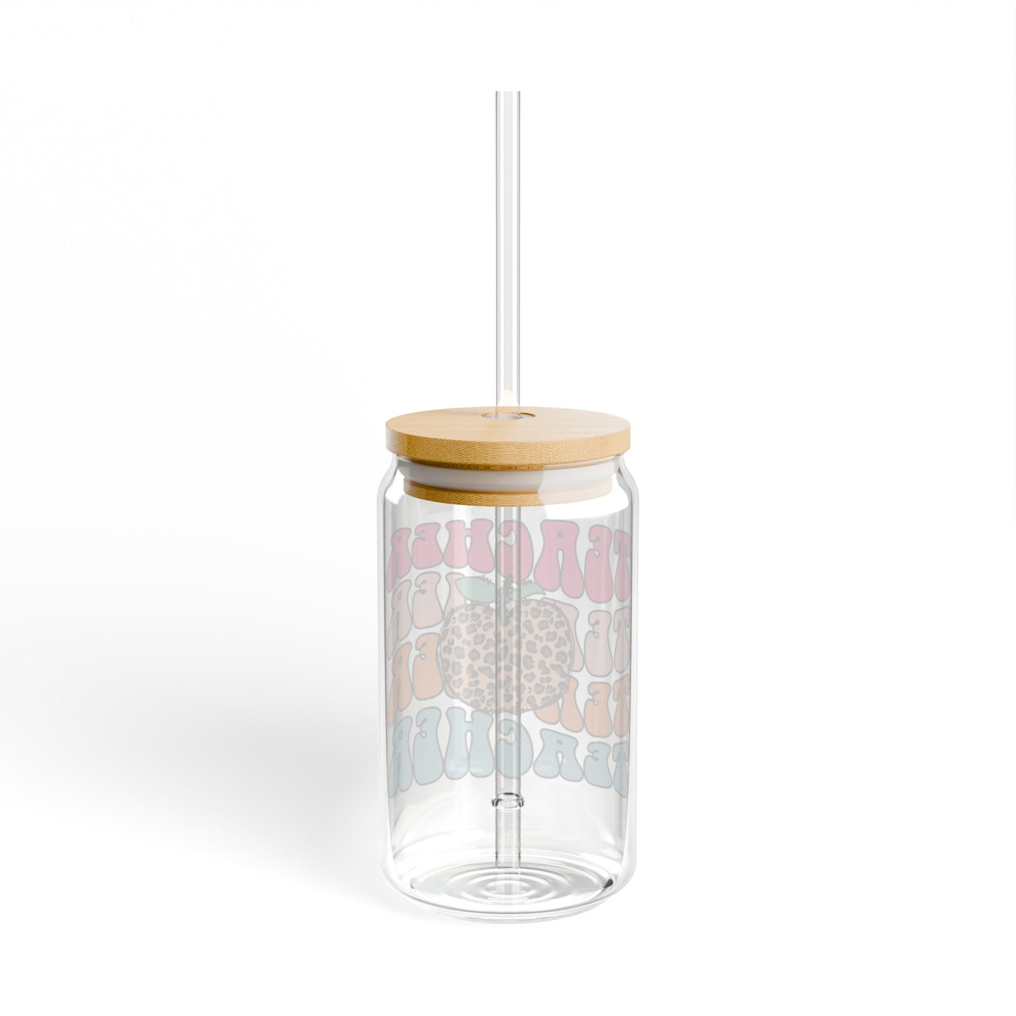 Teacher Glass Cup with Bamboo Lid and Glass Straw, 16oz