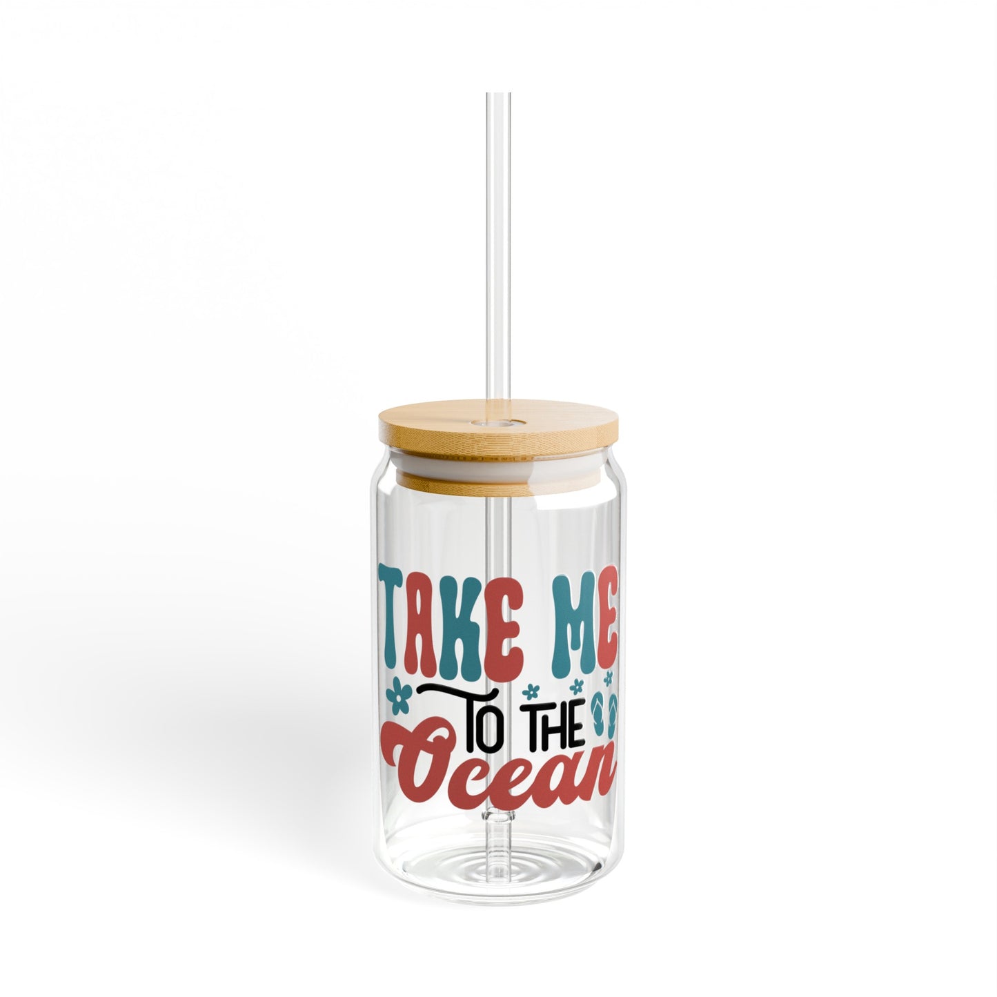 Take Me To The Ocean Glass Cup with a Bamboo Lid, 16oz