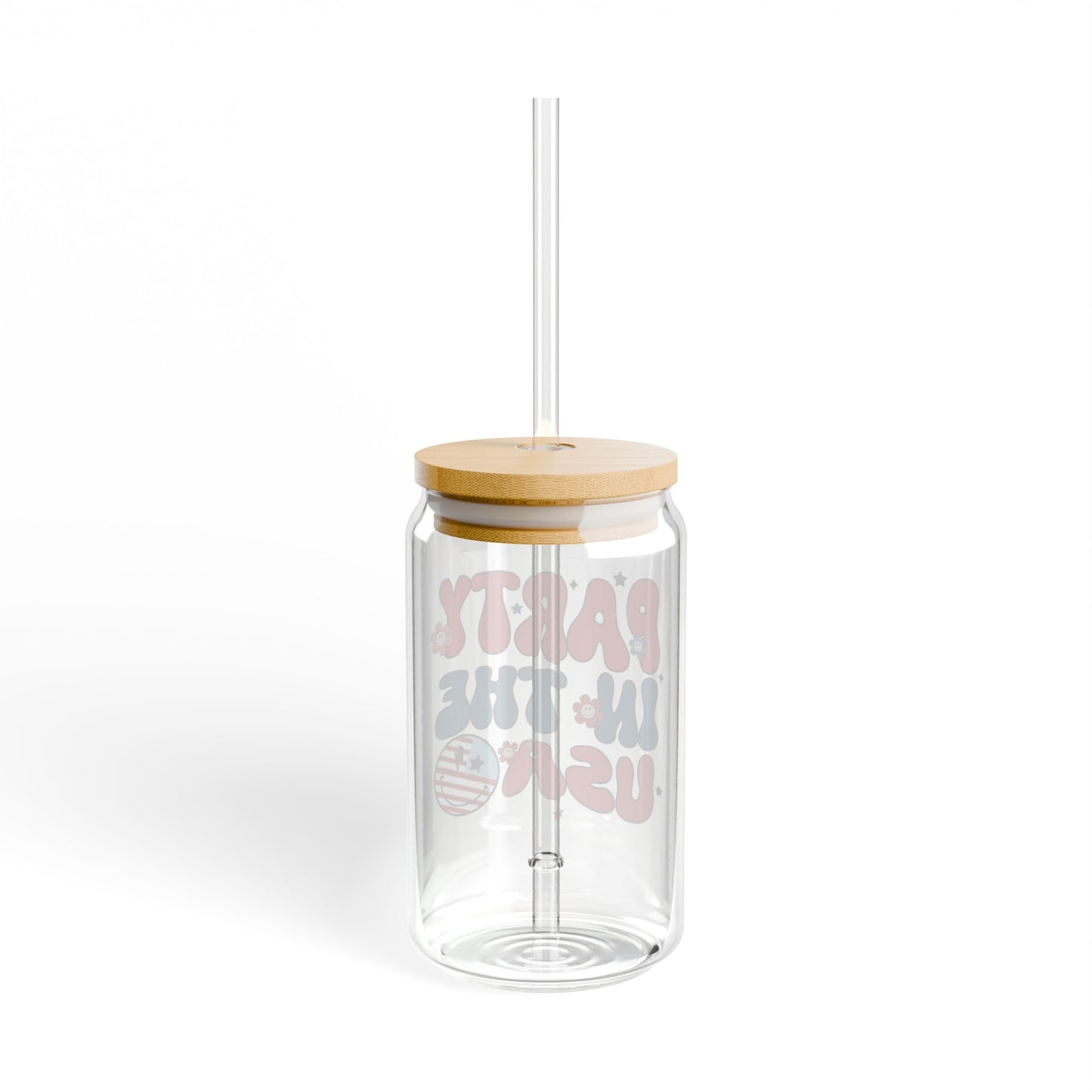 Party in the USA Glass Cup with Bamboo Lid, 16oz