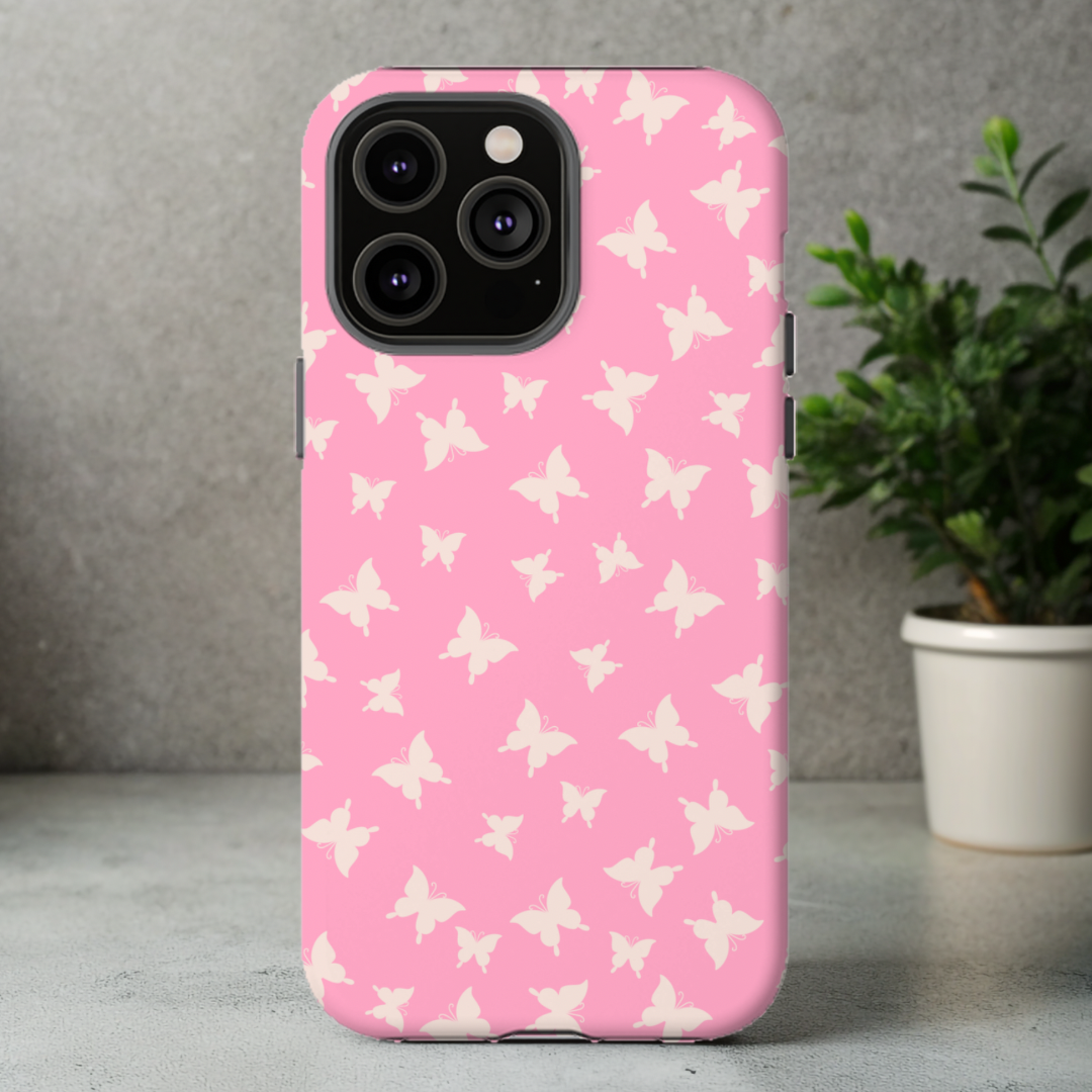 Aesthetic Pink Butterflies iPhone Case, Impact-Resistant Cases