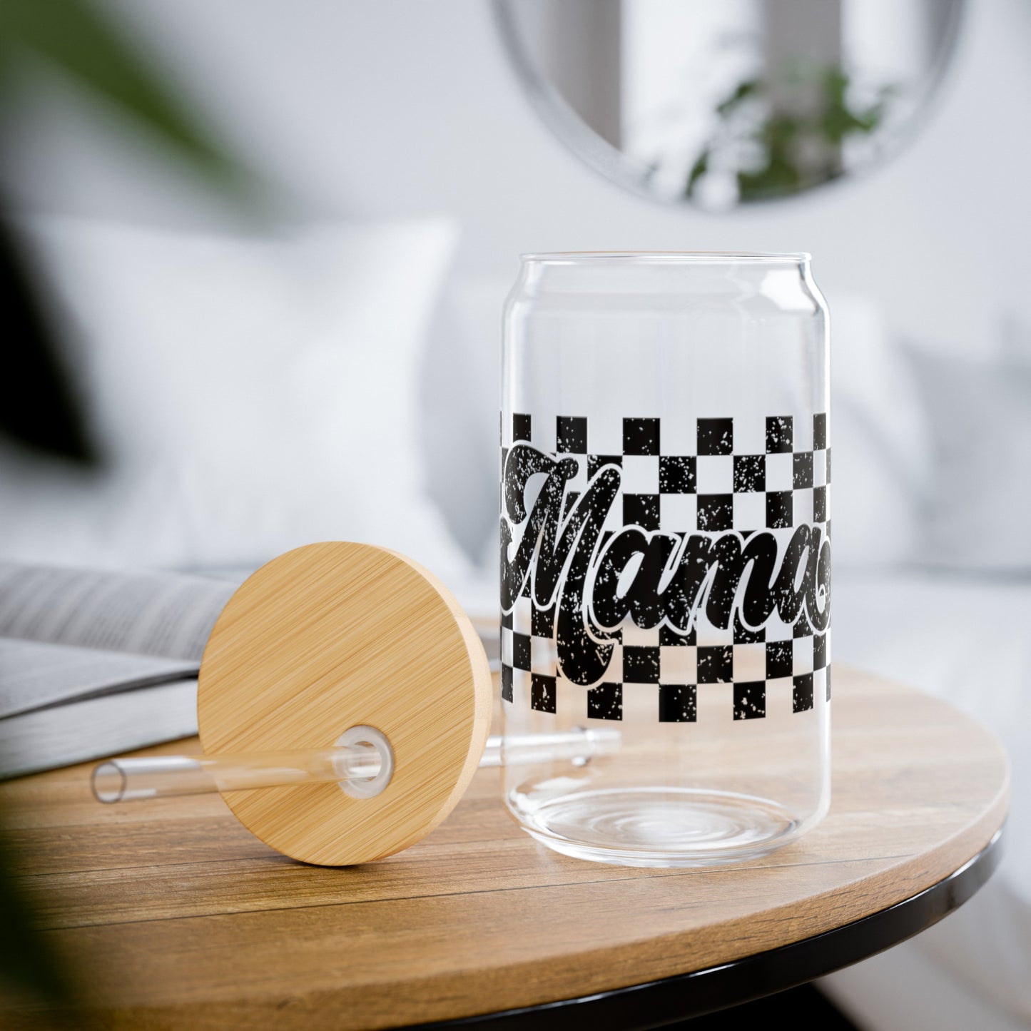 Retro Mama Glass Cup with Bamboo Lid, 16oz