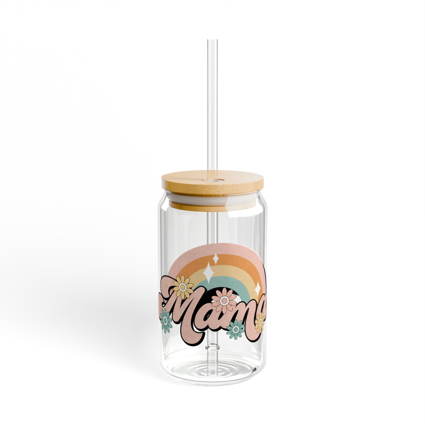 Mama Glass Cup with Bamboo Lid and Glass Straw, 16oz