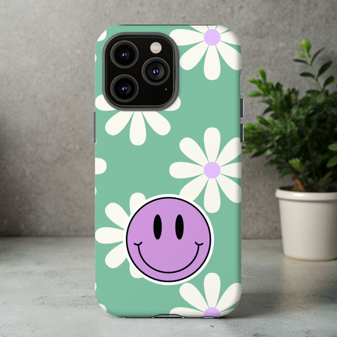 Retro smiley flower iPhone Case, Impact-Resistant Cases