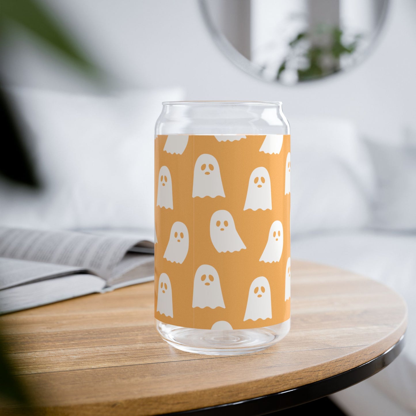 Halloween Spooky Ghosts Sipper Glass Can 16oz