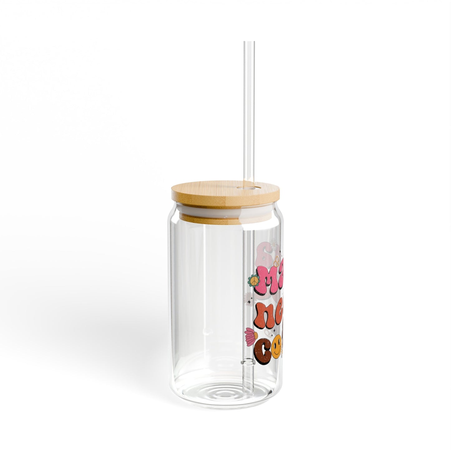 Mama Needs Coffee Glass Cup with Bamboo Lid and Glass Straw, 16oz