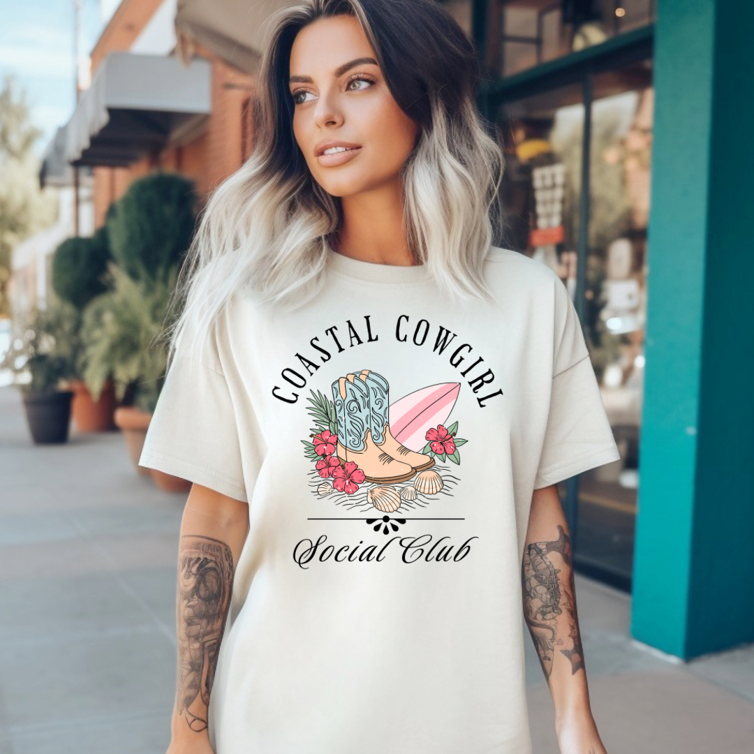 Beige Coastal Cowgirl Graphic Tee