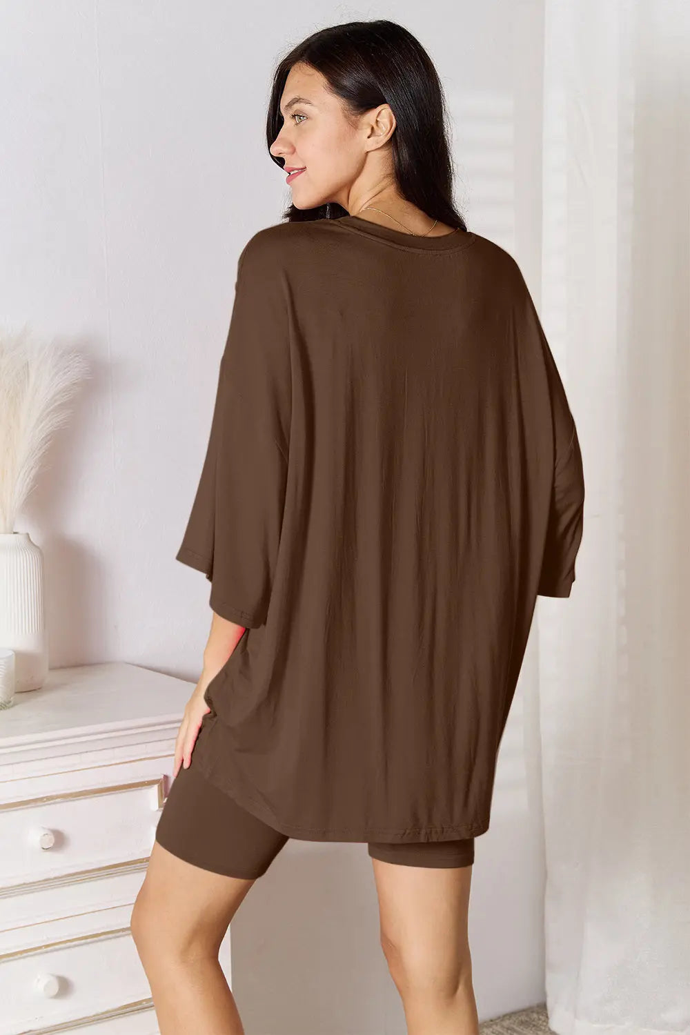 Basic Bae Full Size Soft Rayon Three-Quarter Sleeve Top and Shorts Set Trendsi