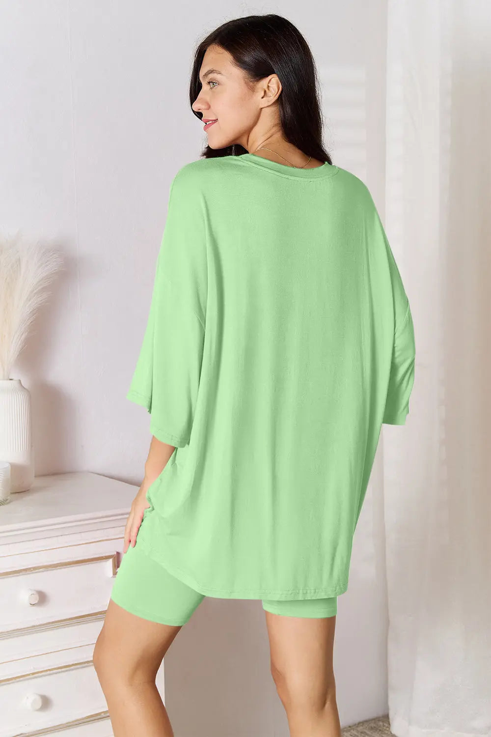 Basic Bae Full Size Soft Rayon Three-Quarter Sleeve Top and Shorts Set Trendsi