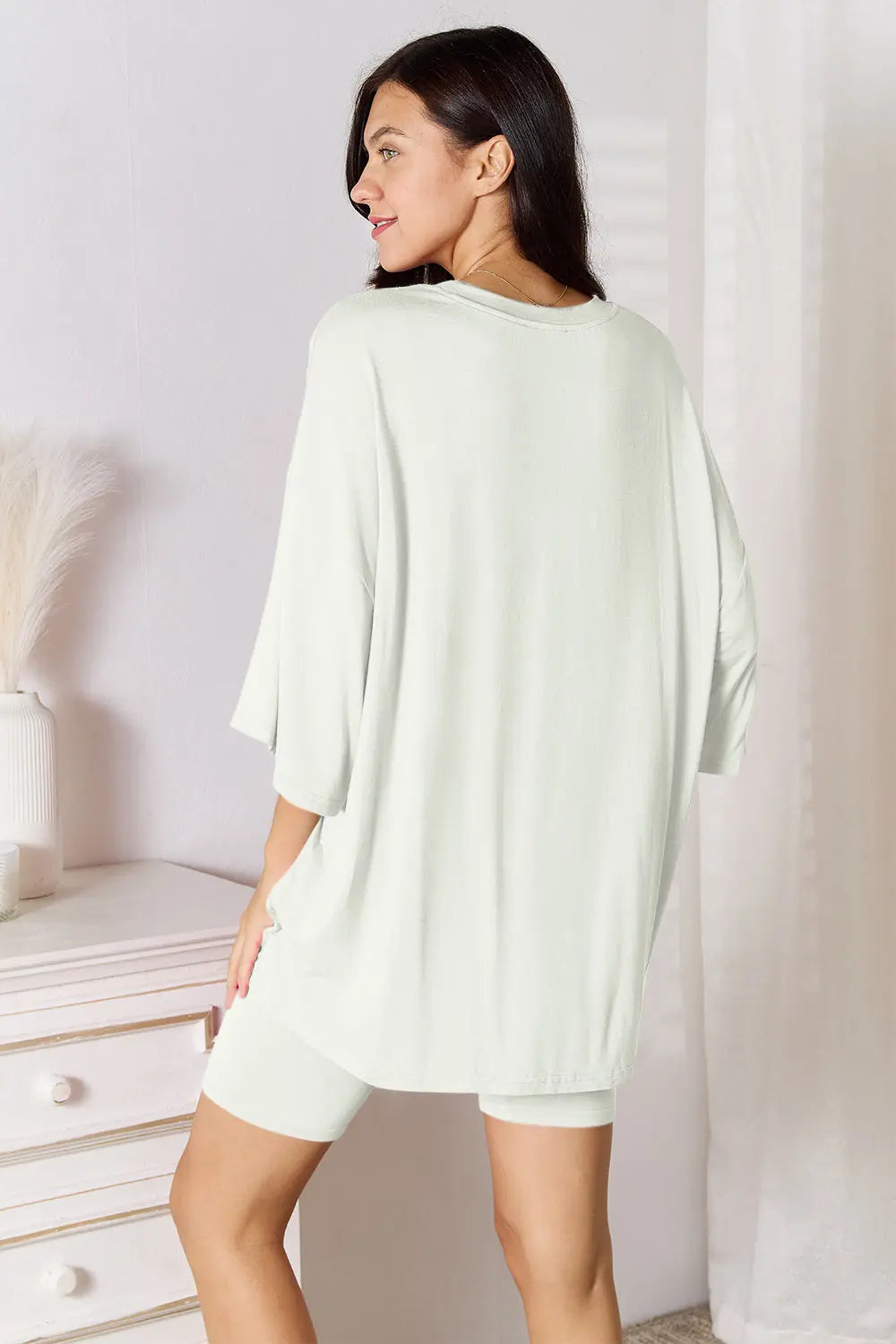 Basic Bae Full Size Soft Rayon Three-Quarter Sleeve Top and Shorts Set Trendsi