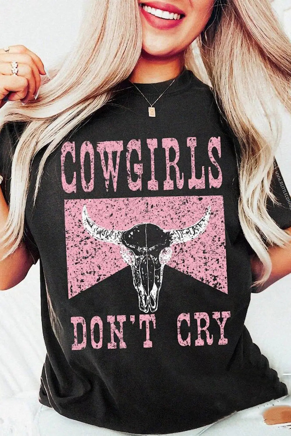 Black COWGIRL DONT CRY Steer Head Print Short Sleeve Top Dear-Lover Dropshipping