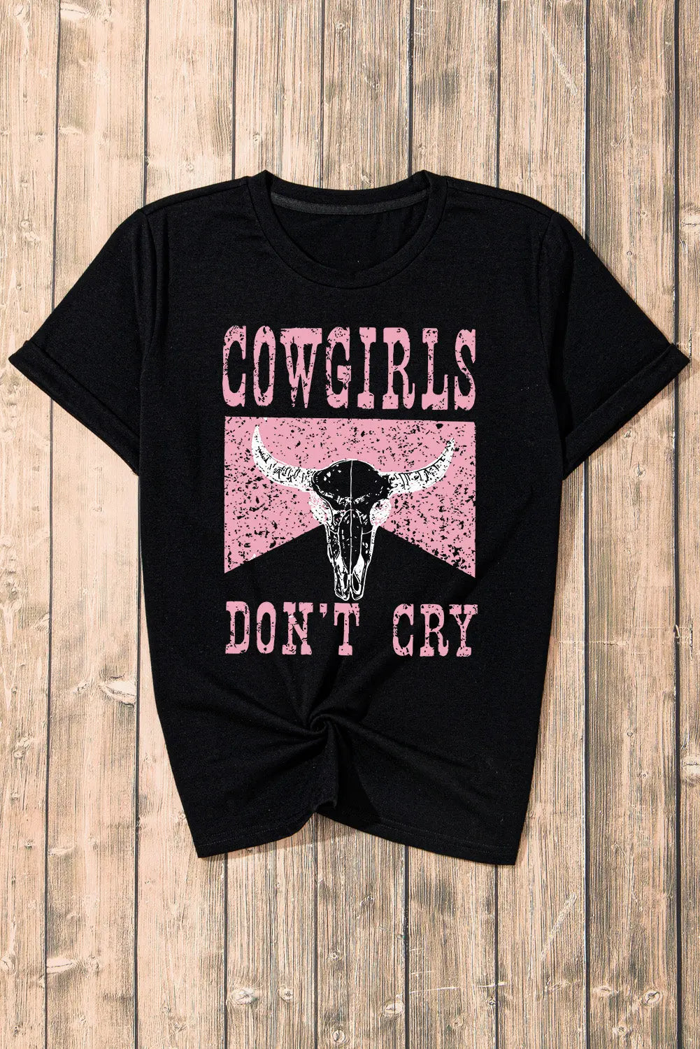 Black COWGIRL DONT CRY Steer Head Print Short Sleeve Top Dear-Lover Dropshipping