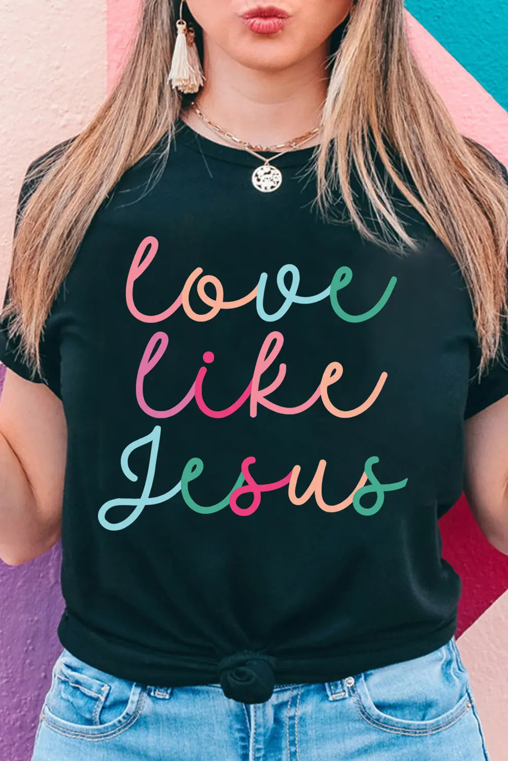 Black Love Like Jesus Crew Neck Graphic Tee Dear-Lover Dropshipping