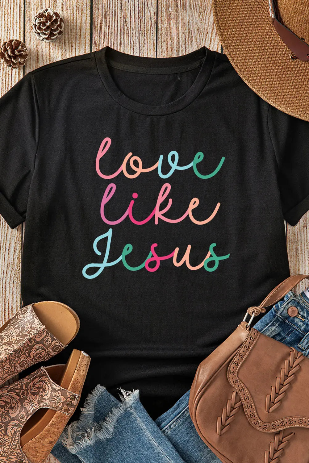 Black Love Like Jesus Crew Neck Graphic Tee Dear-Lover Dropshipping