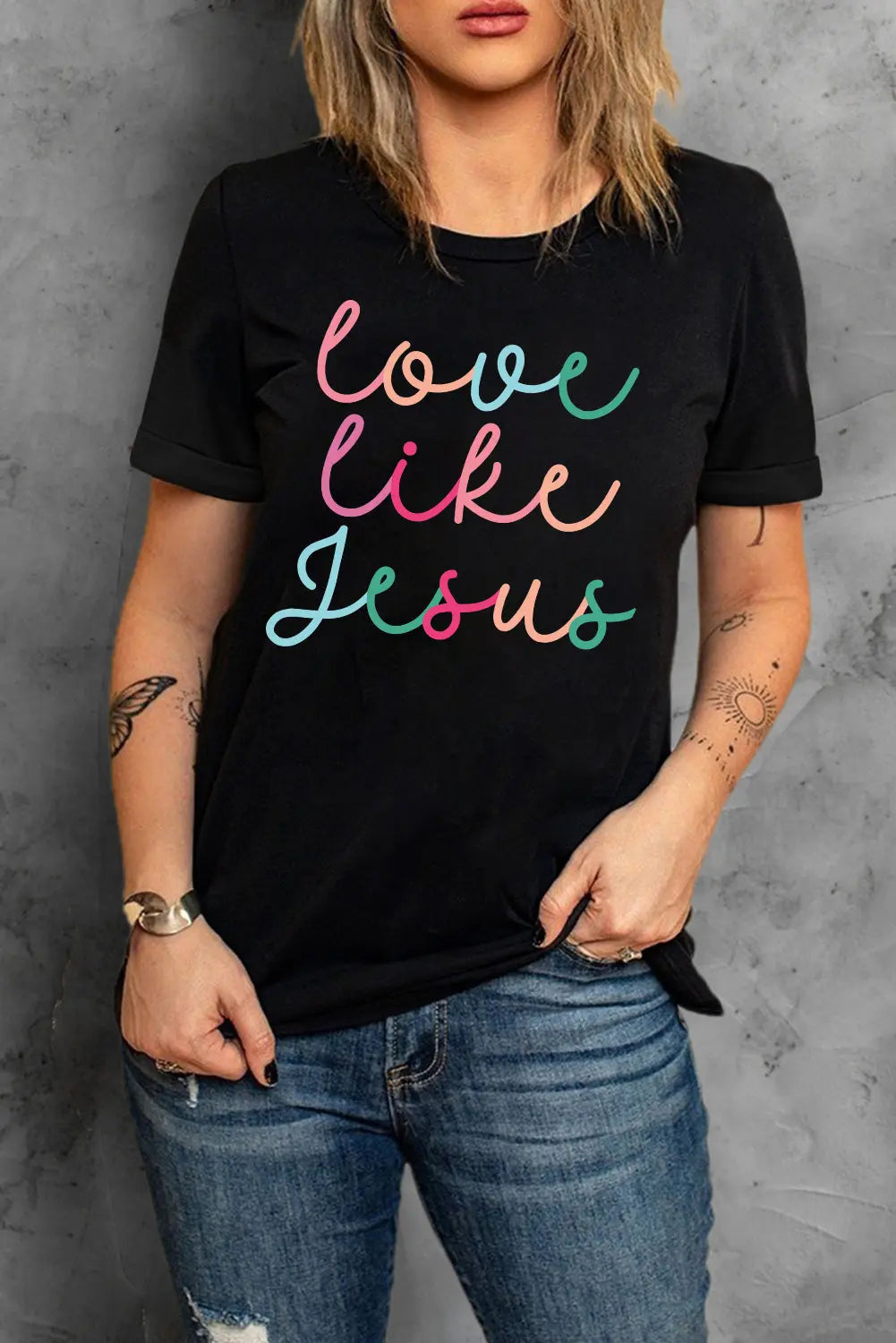 Black Love Like Jesus Crew Neck Graphic Tee Dear-Lover Dropshipping