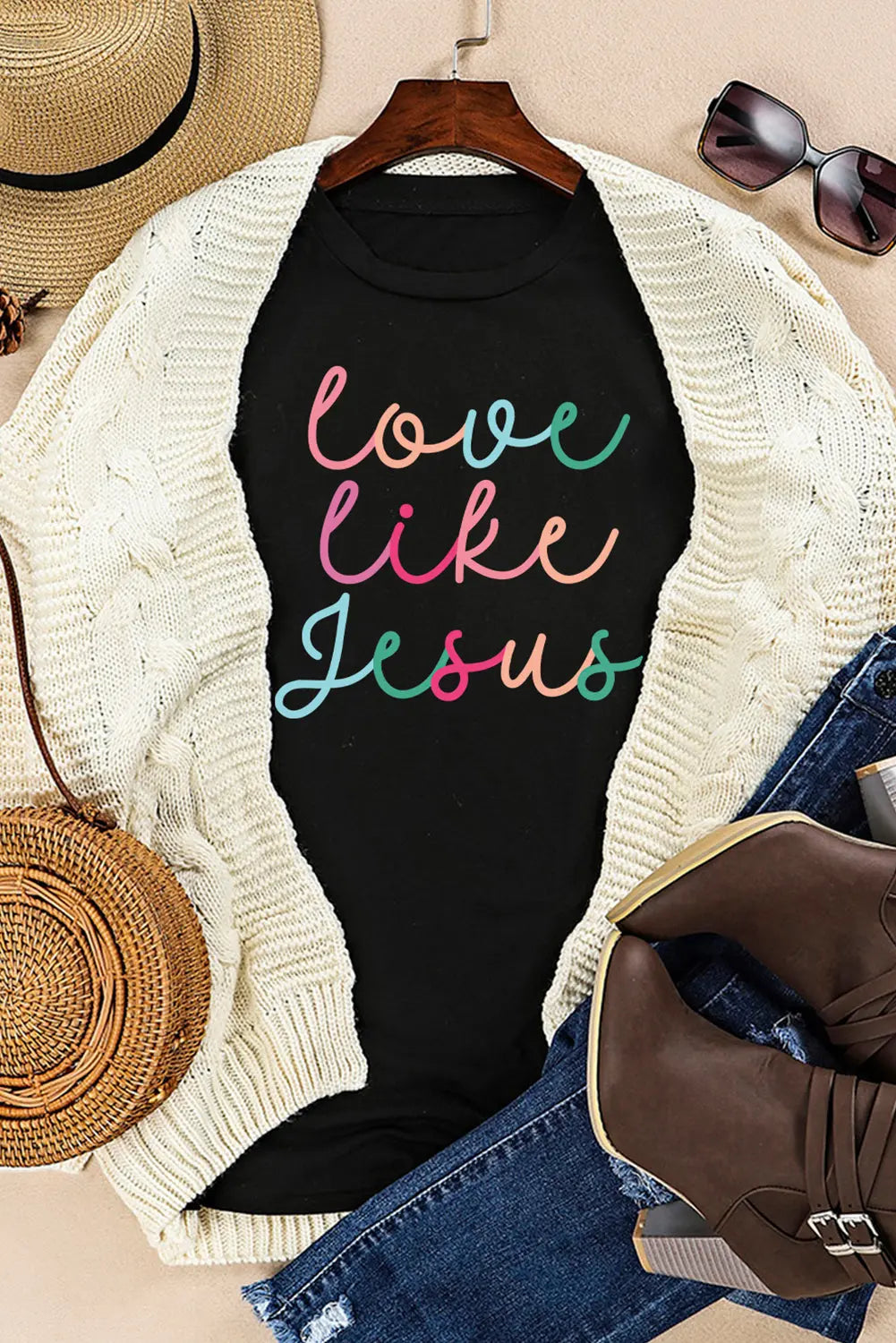 Black Love Like Jesus Crew Neck Graphic Tee Dear-Lover Dropshipping