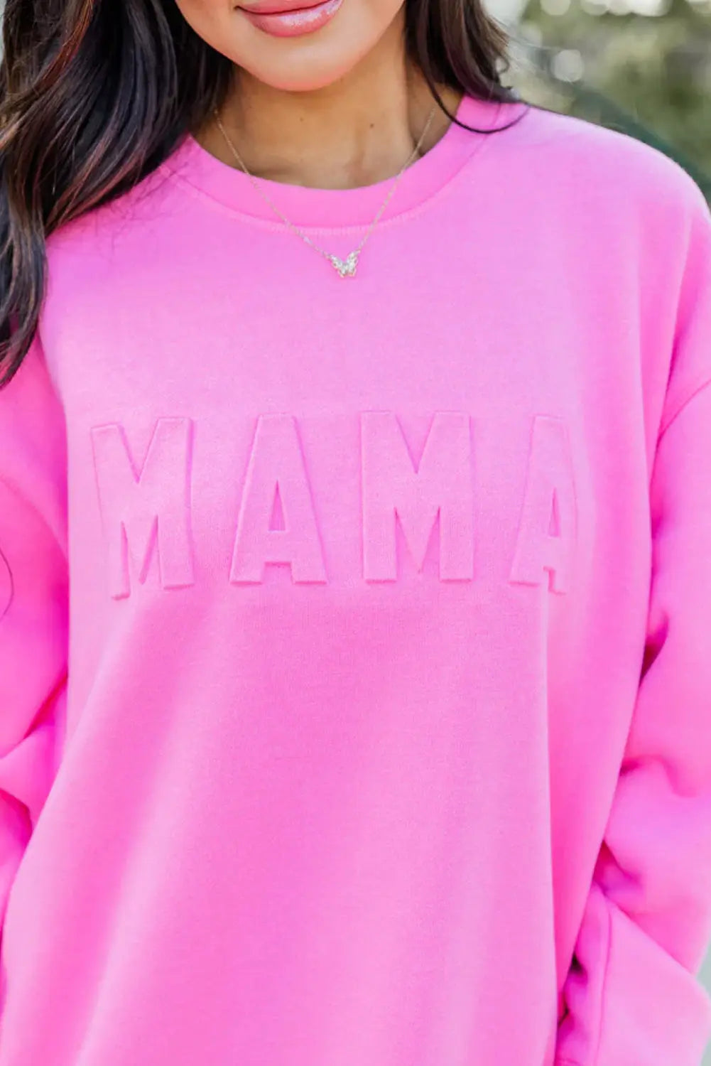 Bright Pink MAMA Letter Embossed Casual Sweatshirt Milli & Molli’s