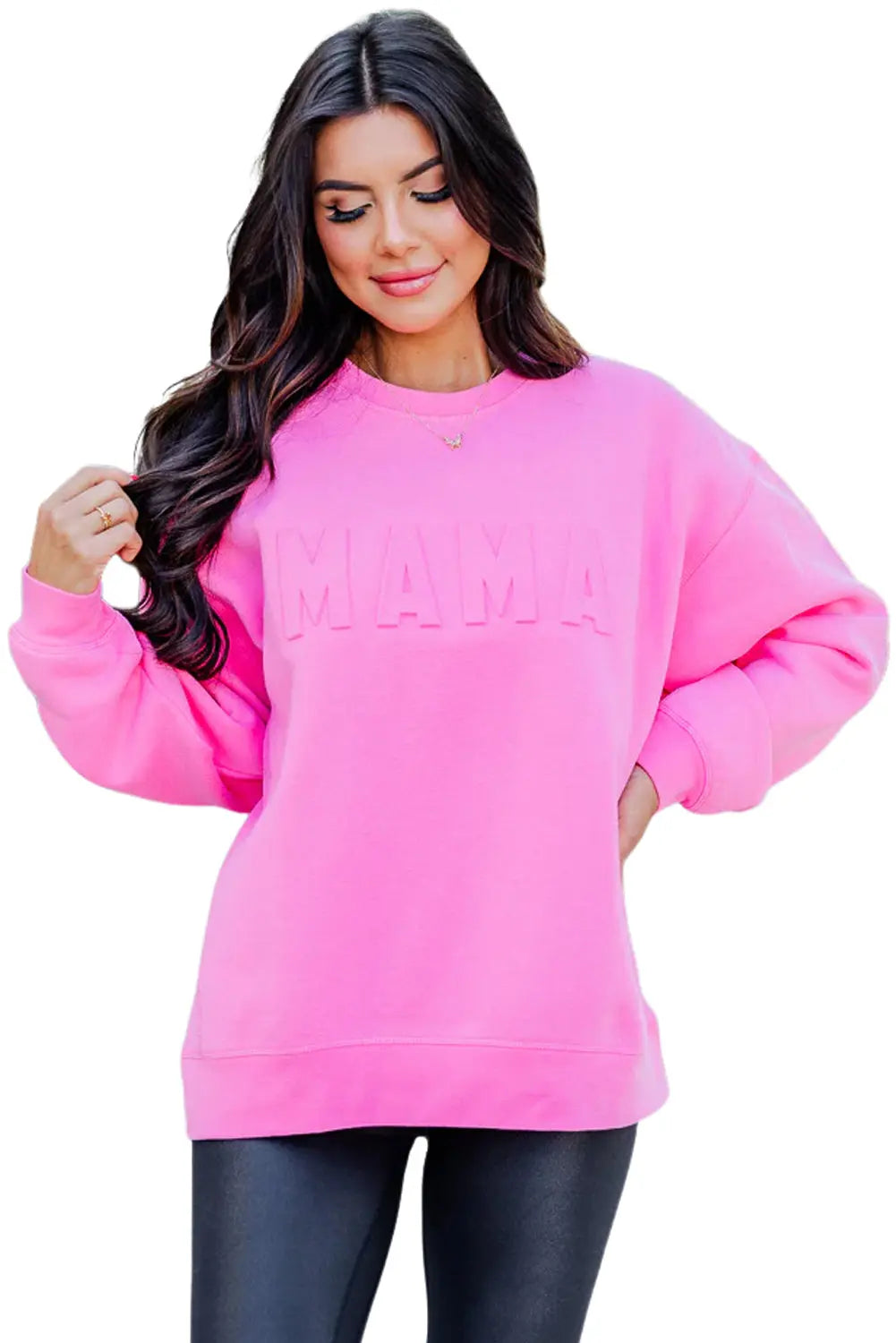 Bright Pink MAMA Letter Embossed Casual Sweatshirt Milli & Molli’s