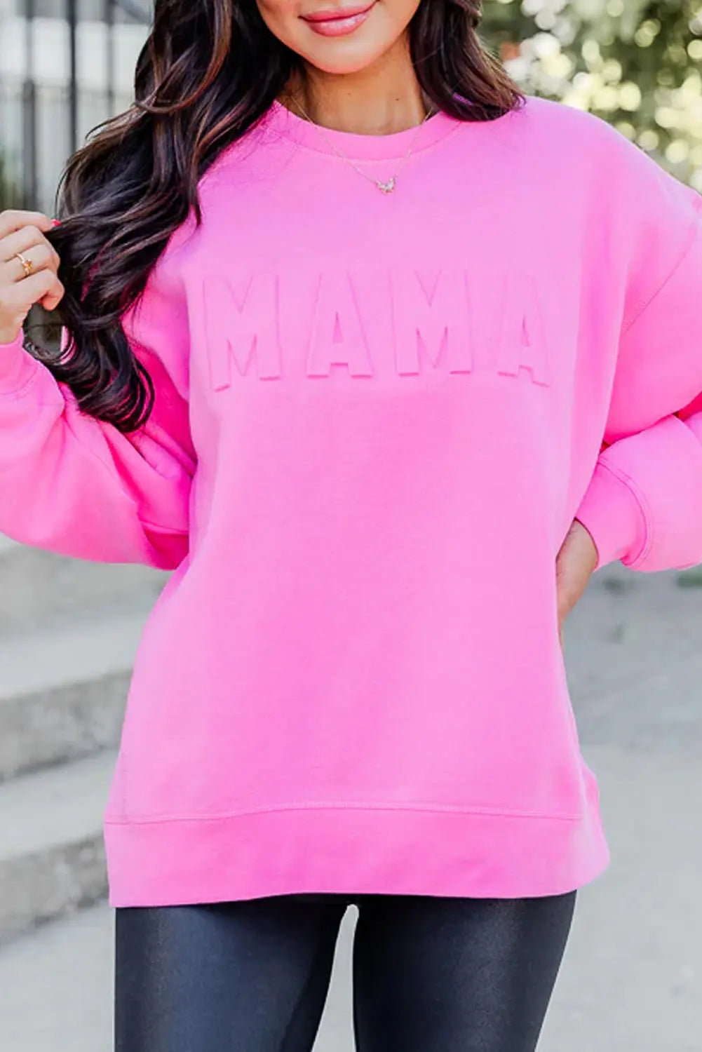 Bright Pink MAMA Letter Embossed Casual Sweatshirt Milli & Molli’s