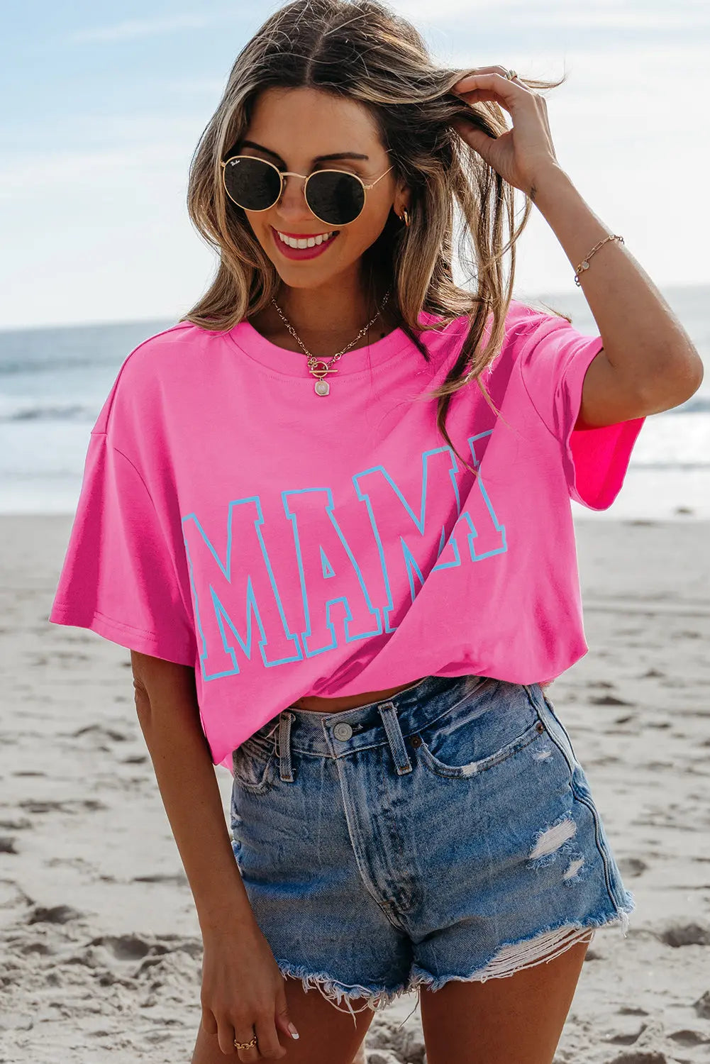 Bright Pink MAMA Letter Graphic Neon T Shirt Dear-Lover Dropshipping