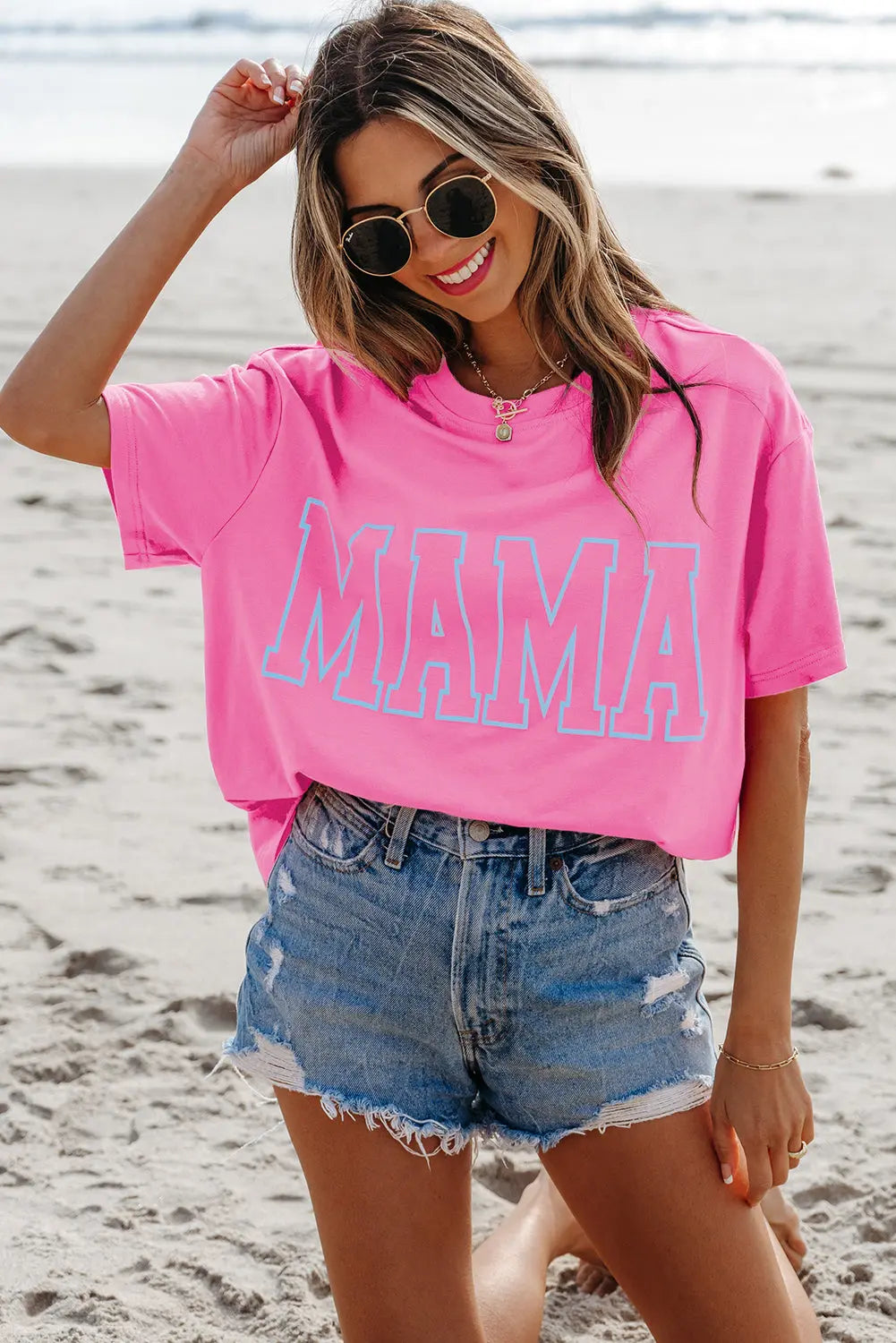 Bright Pink MAMA Letter Graphic Neon T Shirt Dear-Lover Dropshipping