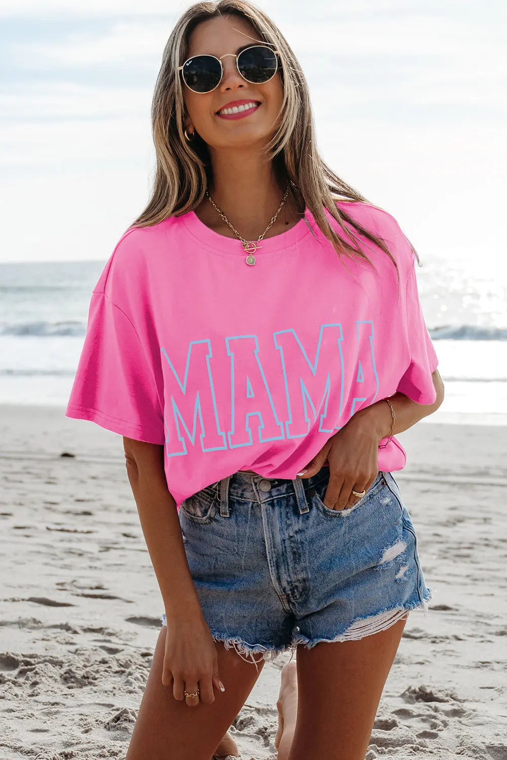 Bright Pink MAMA Letter Graphic Neon T Shirt Dear-Lover Dropshipping