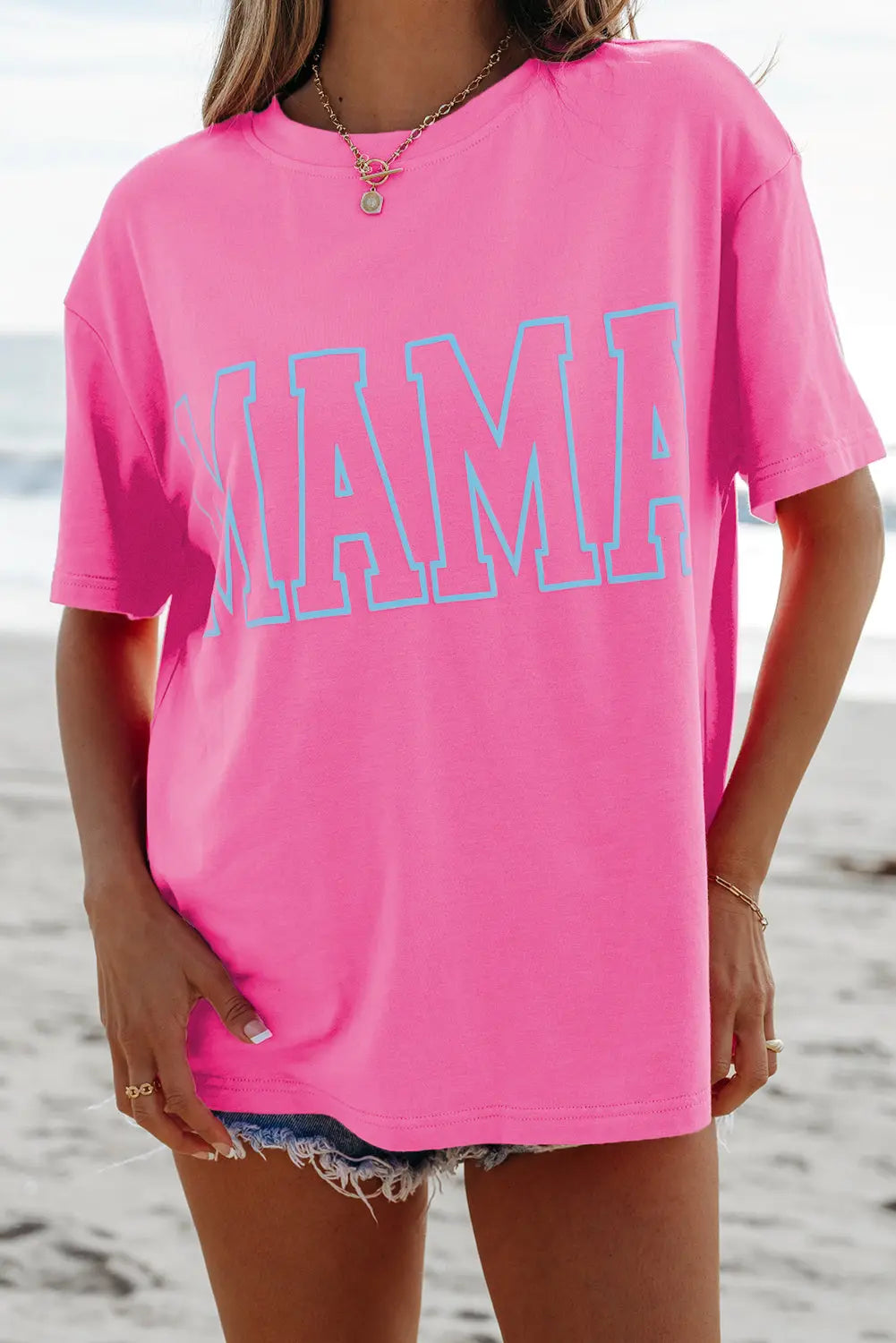 Bright Pink MAMA Letter Graphic Neon T Shirt Dear-Lover Dropshipping